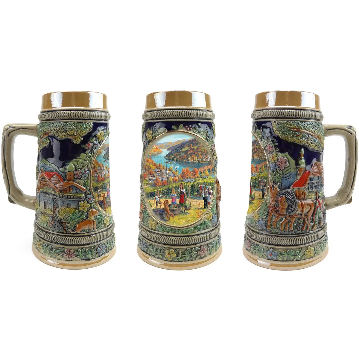 German Fall .5 Liter Embossed Ceramic Bier Stein