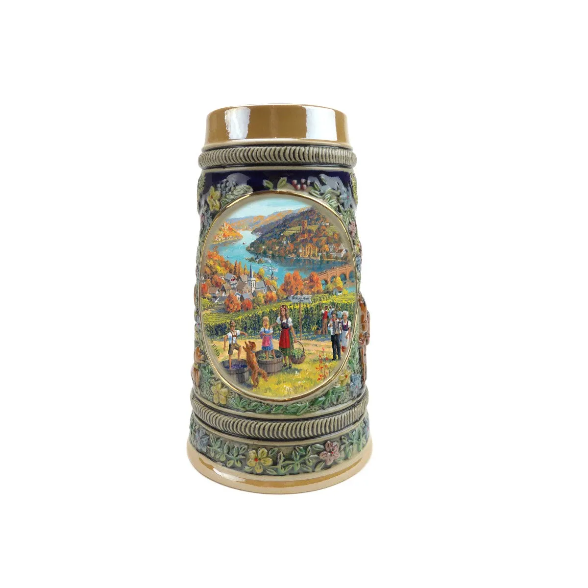 German Fall .5 Liter Embossed Ceramic Bier Stein