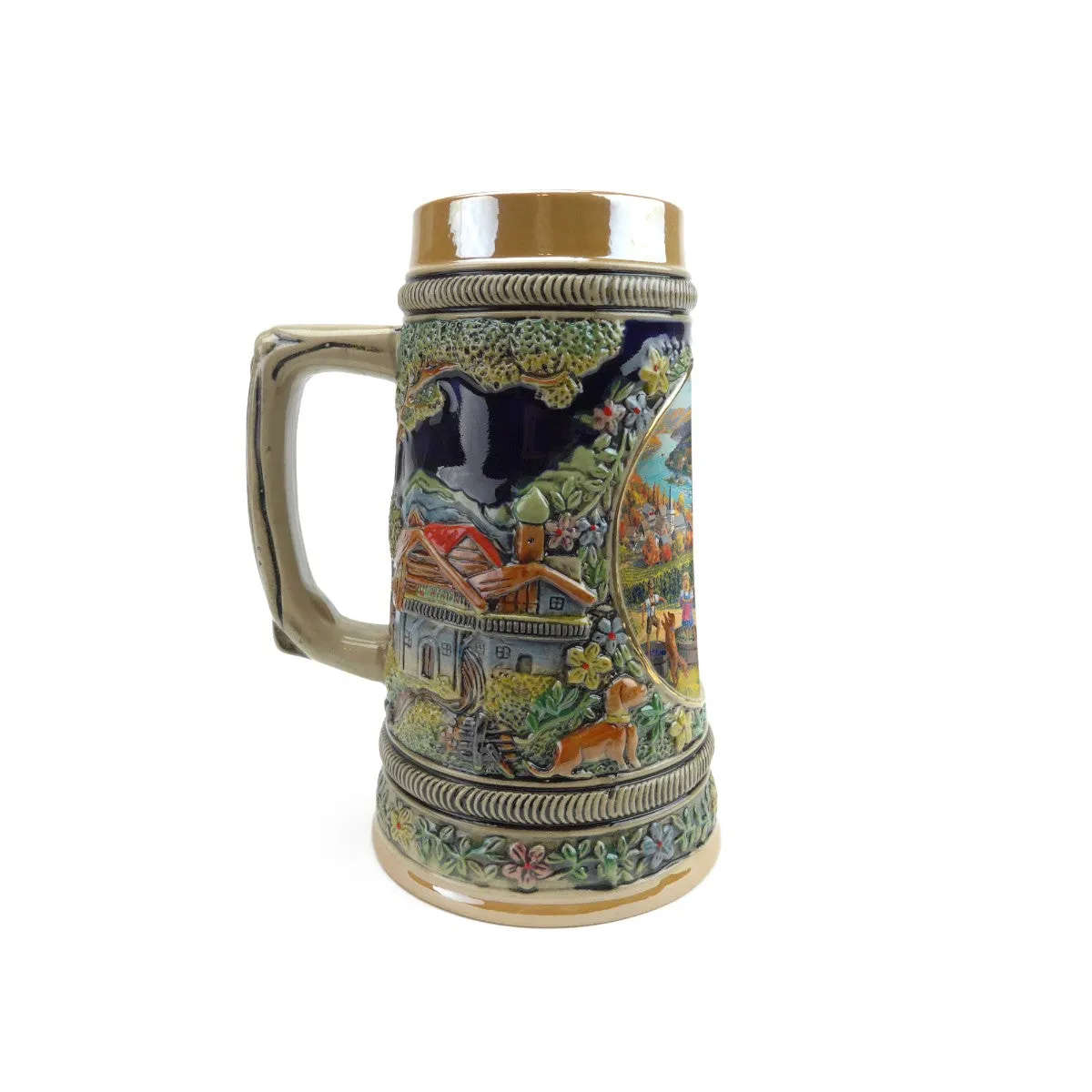 German Fall .5 Liter Embossed Ceramic Bier Stein