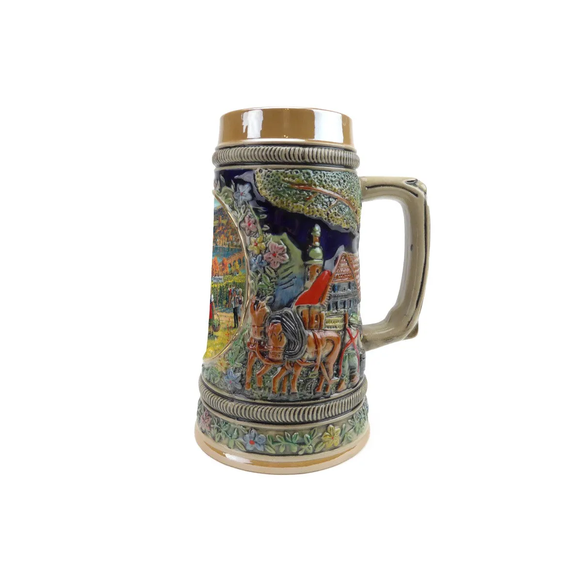 German Fall .5 Liter Embossed Ceramic Bier Stein