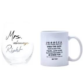 Glass And Mug For Girl Named Jessica - Mrs Always Right - Set Of 2