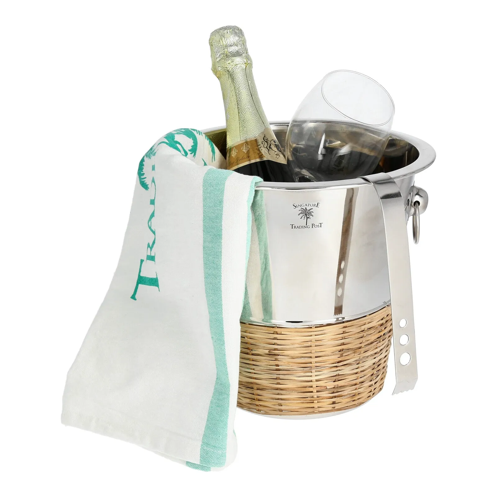 Ice Holder & Wine Bucket Set with Rattan Finishing.