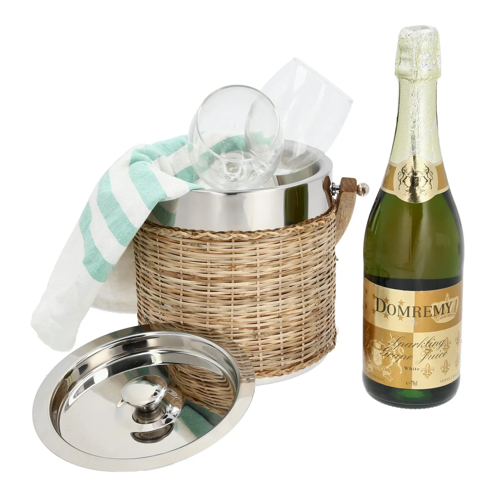 Ice Holder & Wine Bucket Set with Rattan Finishing.