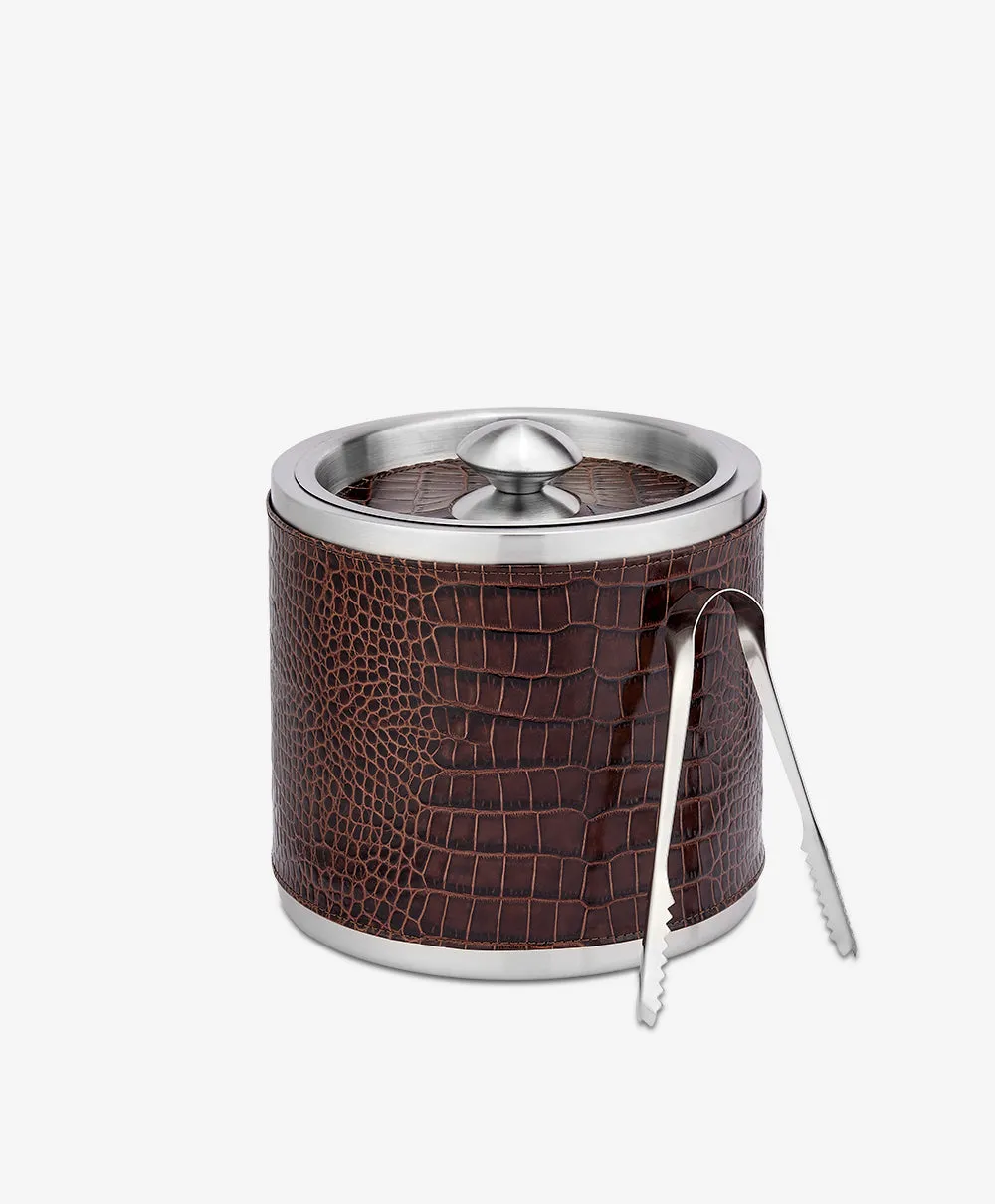 Leather Ice Bucket with Tongs