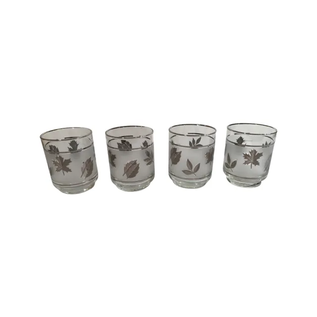 Libbey Mid-Century Silver Foliage Whiskey Glasses (Set of 4)