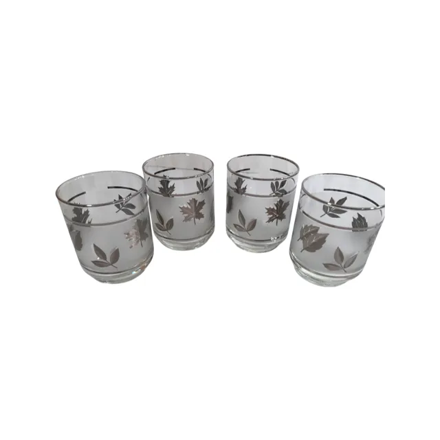 Libbey Mid-Century Silver Foliage Whiskey Glasses (Set of 4)