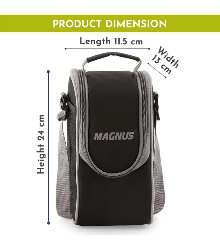 Magnus Microwave Easy Lock Alfa-3 Stainless Steel Lunch Box Set - Leak-Proof Containers & Insulated Bag - Perfect Lunch Box for Kids, Lunch Boxes for Office Men, Women - Air-Tight & Leakproof (Black)