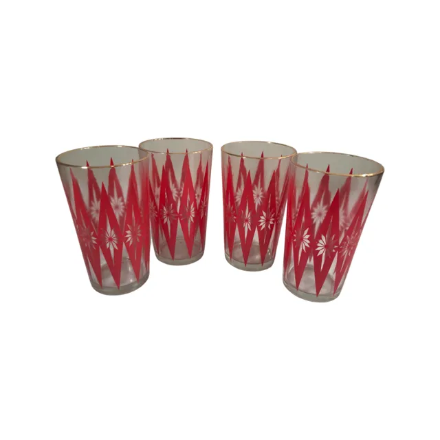 Mid-Century Jeannette Glassware Red Starburst Glasses (Set of 4)