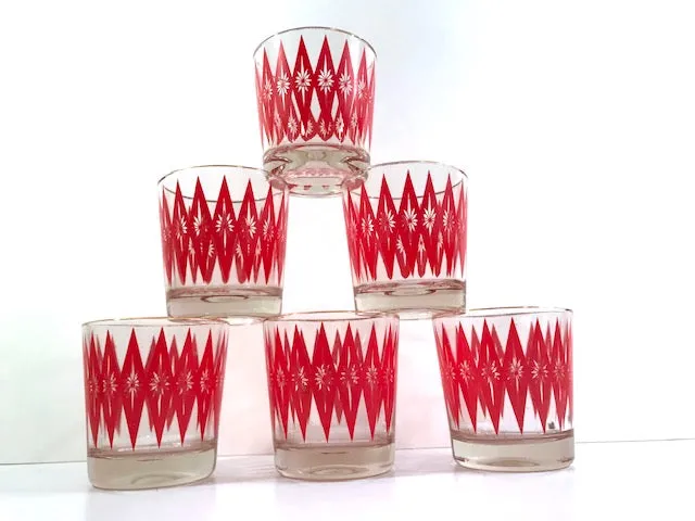 Mid-Century Red Starburst Glasses (Set of 6)