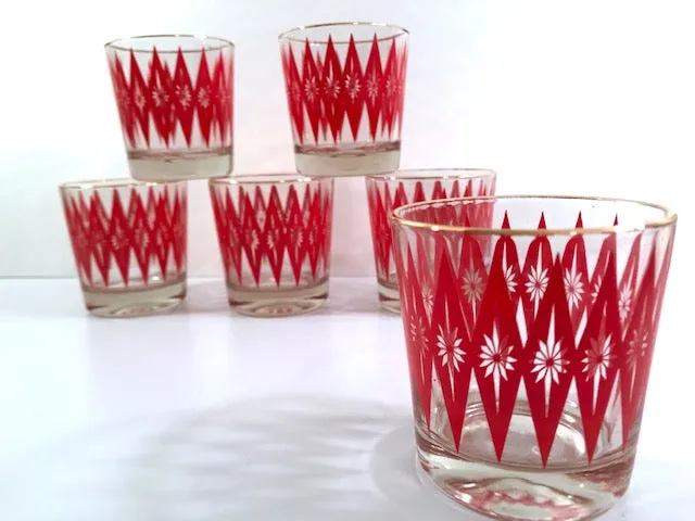 Mid-Century Red Starburst Glasses (Set of 6)