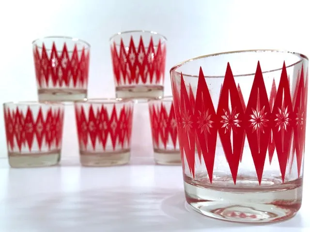 Mid-Century Red Starburst Glasses (Set of 6)