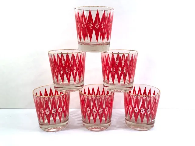 Mid-Century Red Starburst Glasses (Set of 6)