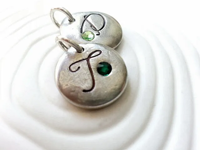 Oversized Script Initial Charm | Birthstone Pebble Charm