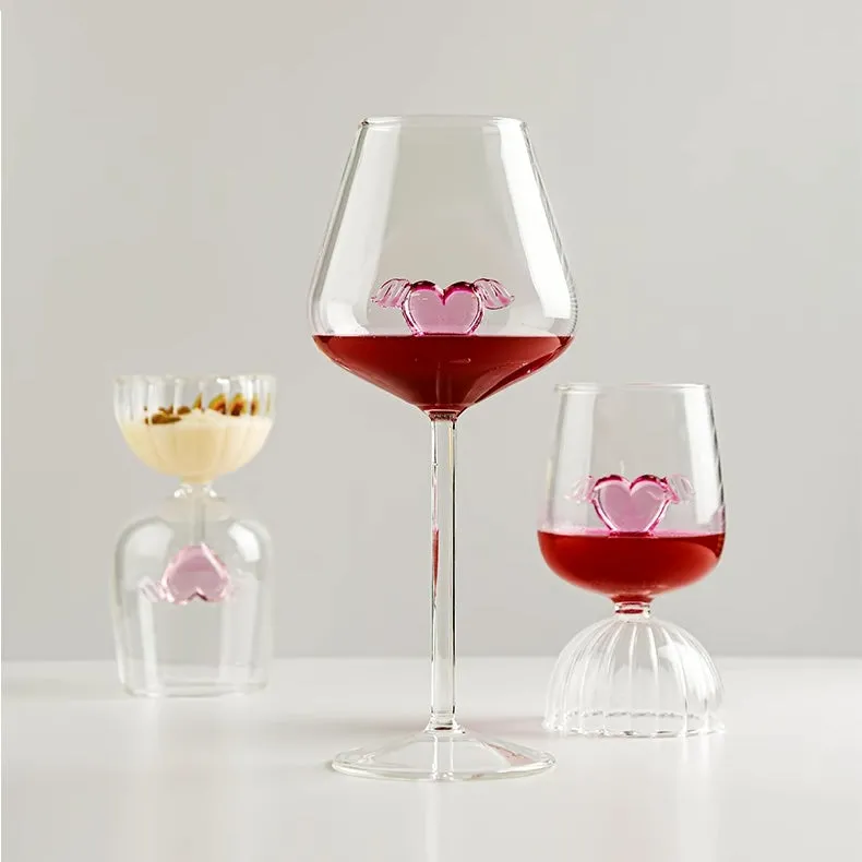 Pink love heart goblet wine glasses (1 pair)