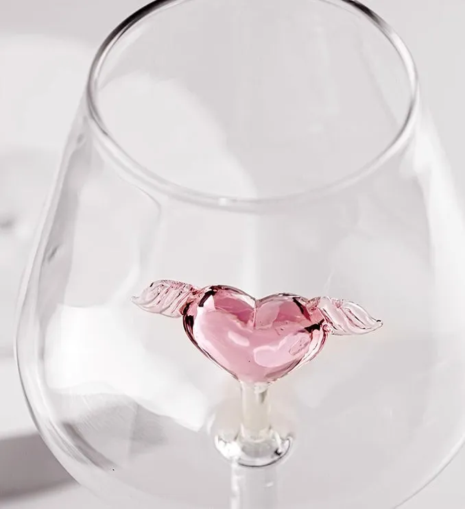 Pink love heart goblet wine glasses (1 pair)