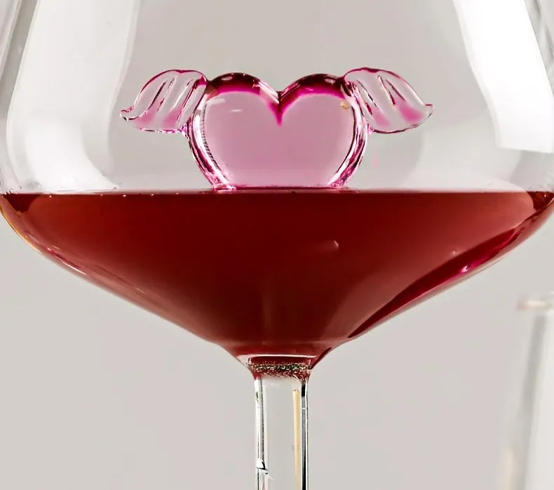 Pink love heart goblet wine glasses (1 pair)