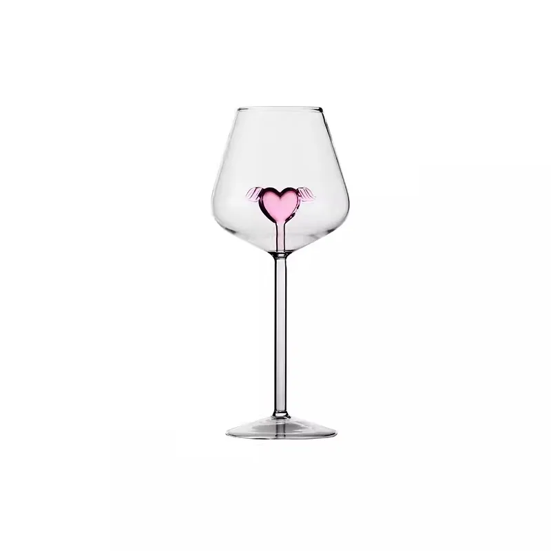 Pink love heart goblet wine glasses (1 pair)