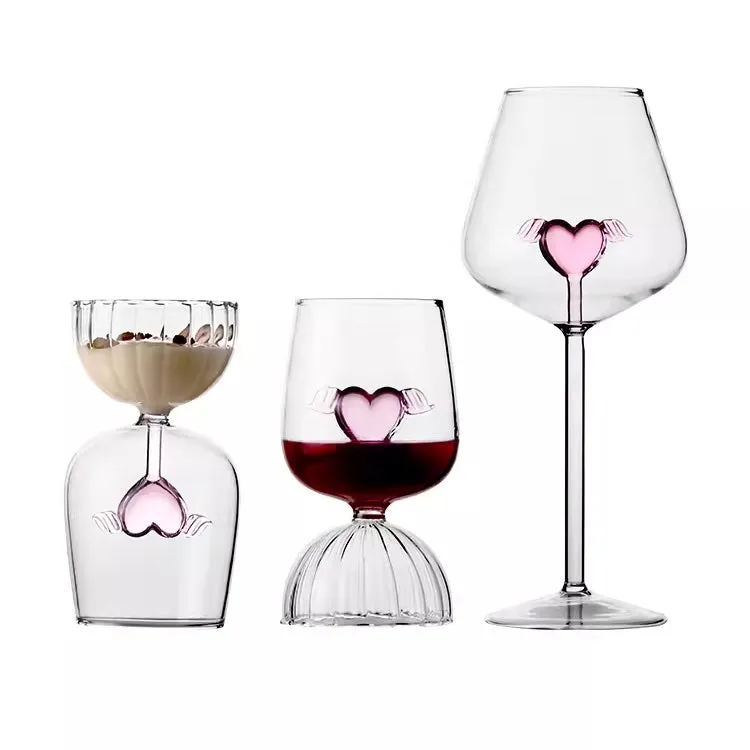 Pink love heart goblet wine glasses (1 pair)