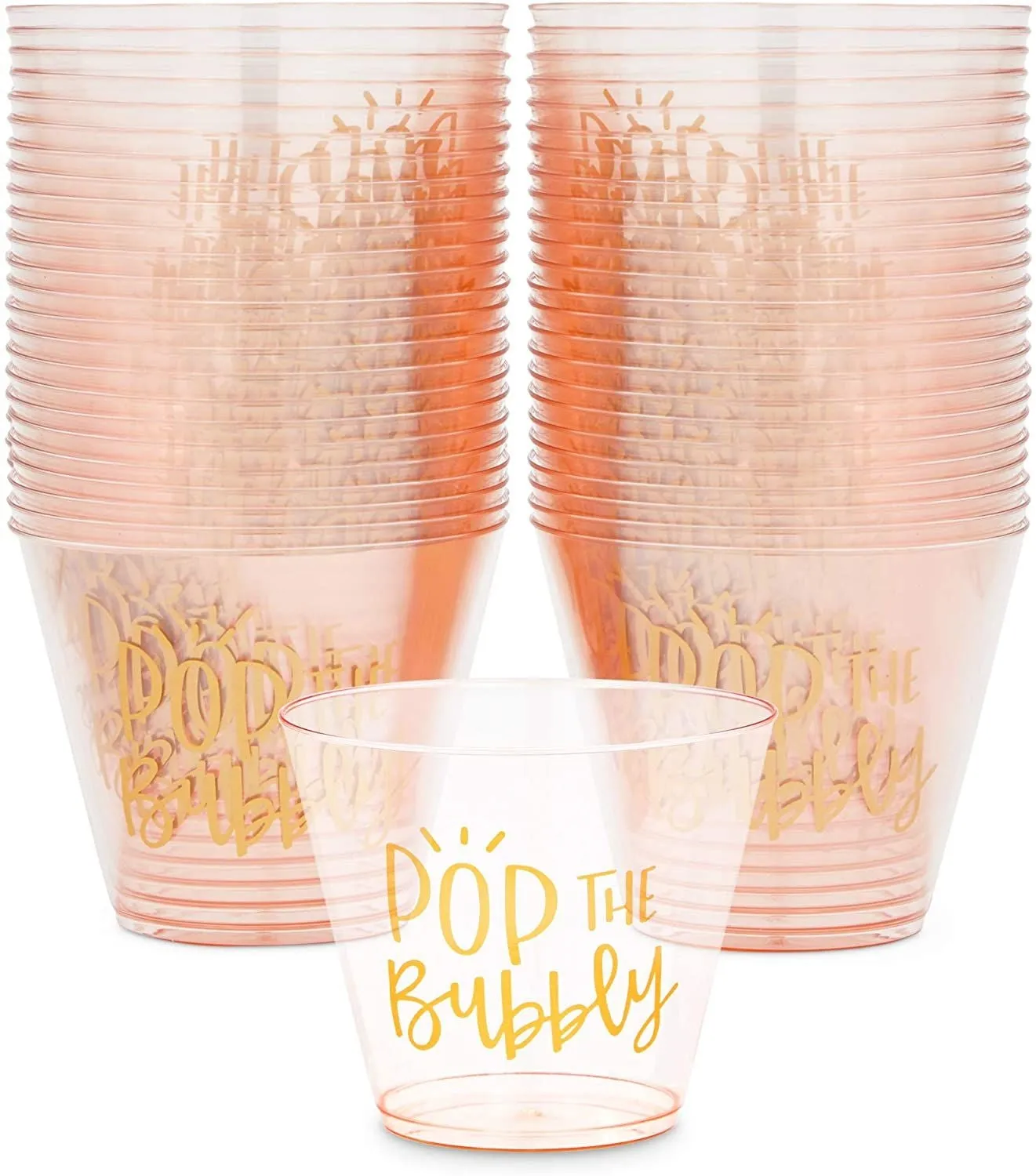 Plastic Wine Cups for Bridal Shower, Pop the Bubbly (9 oz, 50 Pack)