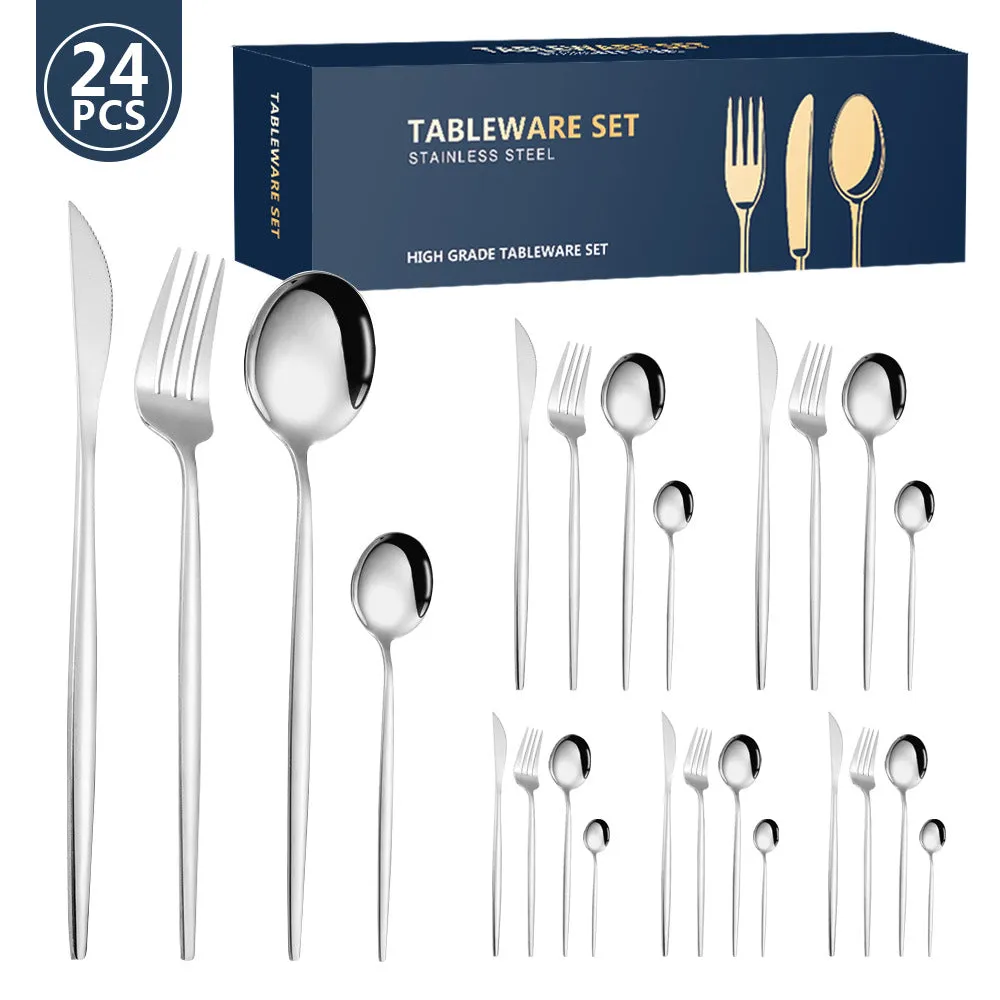 Portuguese Stainless Steel Tableware for 6 People 24-Piece Set Western Food/Steak Knife, Fork and Spoon Gift Set