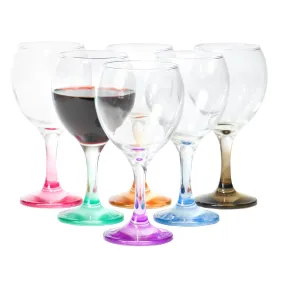 Red Co. Crystal Clear Bowl Wine Drinking Glass with Fading Pastel Multi Colored Base, 8.45 Ounce, Set of 6