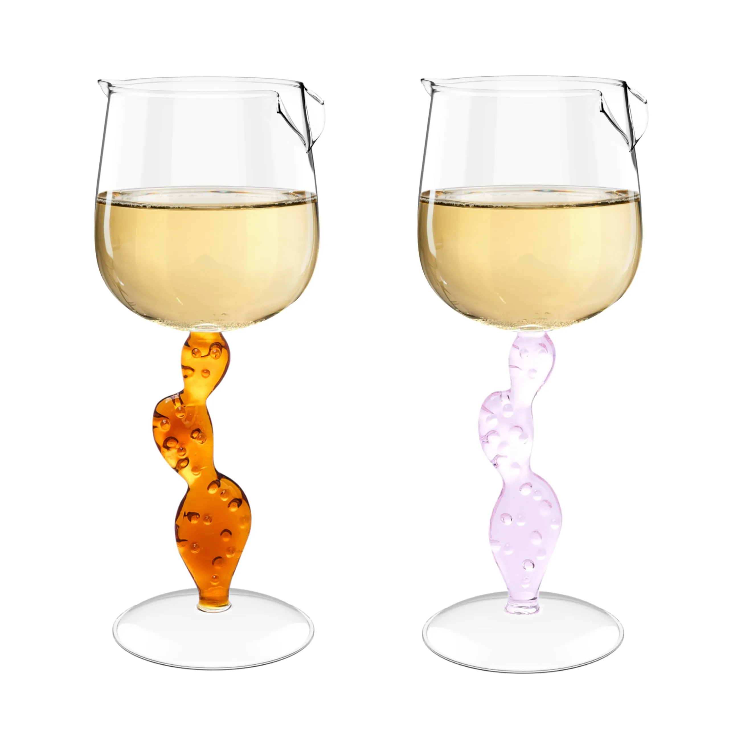 Regal Trunk Wine Glasses - 2 Pack Cactus Shaped Glass 85oz - 3d Rose Design