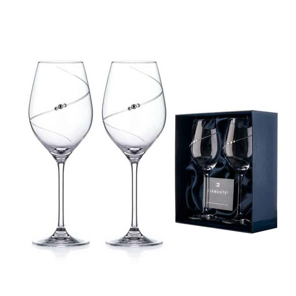 Silhouette White Wine Glasses Adorned with Swarovski® Crystals – Set of 2 - Made In United Kingdom