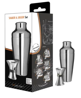 Uber SHAKER & JIGGER SET  - CHROME (Incl. M Shaker & ProMegJig)