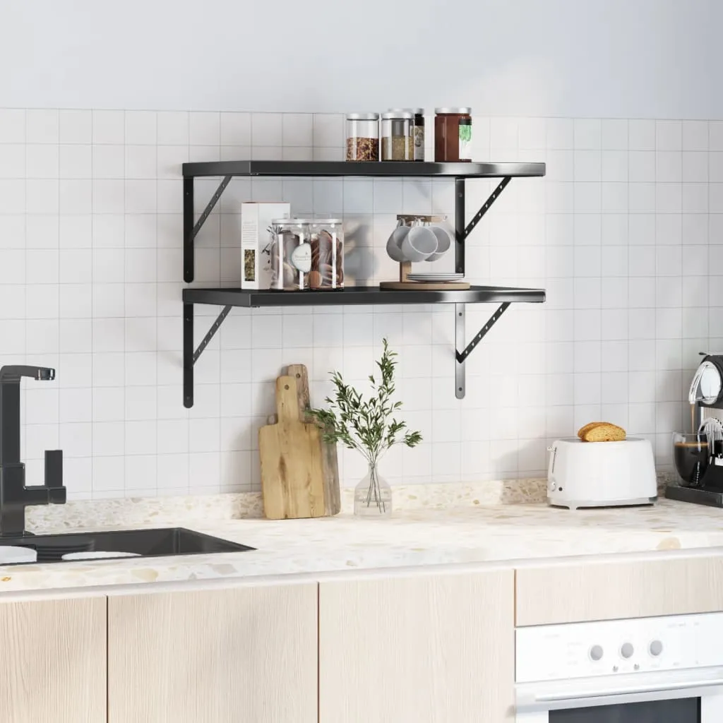 Wall Shelves 2 pcs 75x40x3 cm Black Stainless Steel