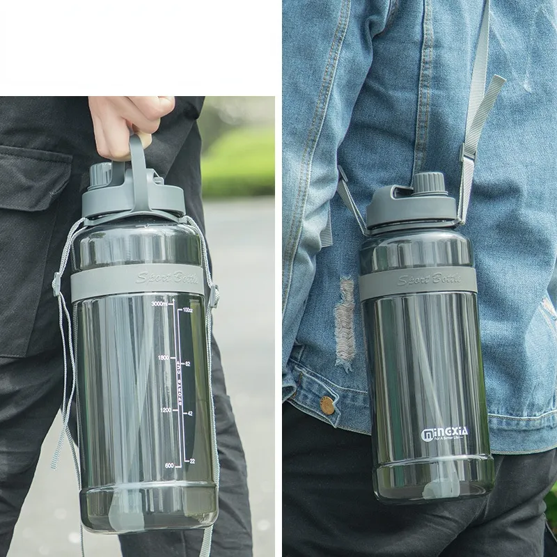 Water Bottle Large Capacity Plastic Water  with Straw Men and Women Outdoor Portable Space Bottle Sports Kettle 2000ml Cup