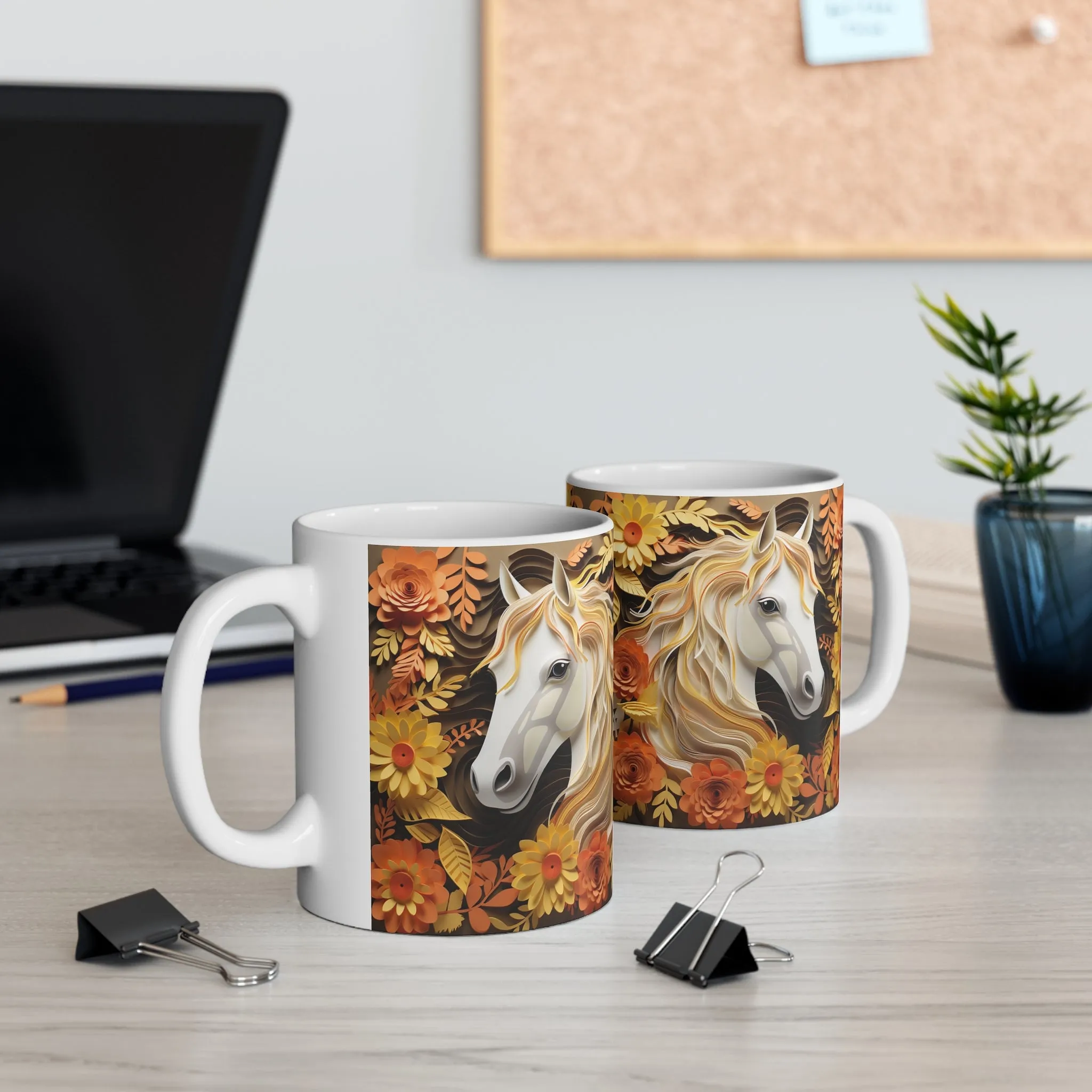 WHITE HORSE IN SUNFLOWER HORSE MUG - MUGSCITY - Free Shipping