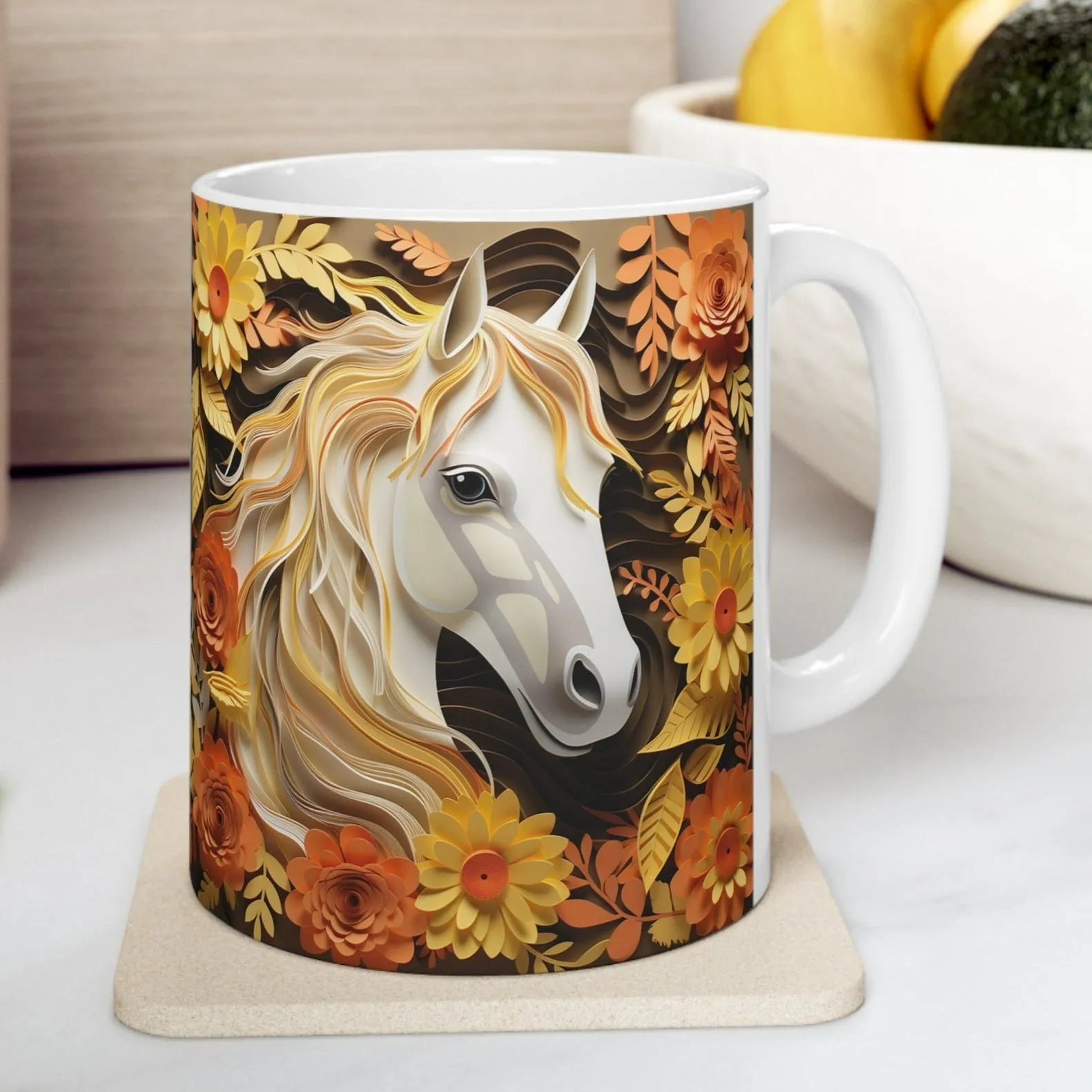 WHITE HORSE IN SUNFLOWER HORSE MUG - MUGSCITY - Free Shipping