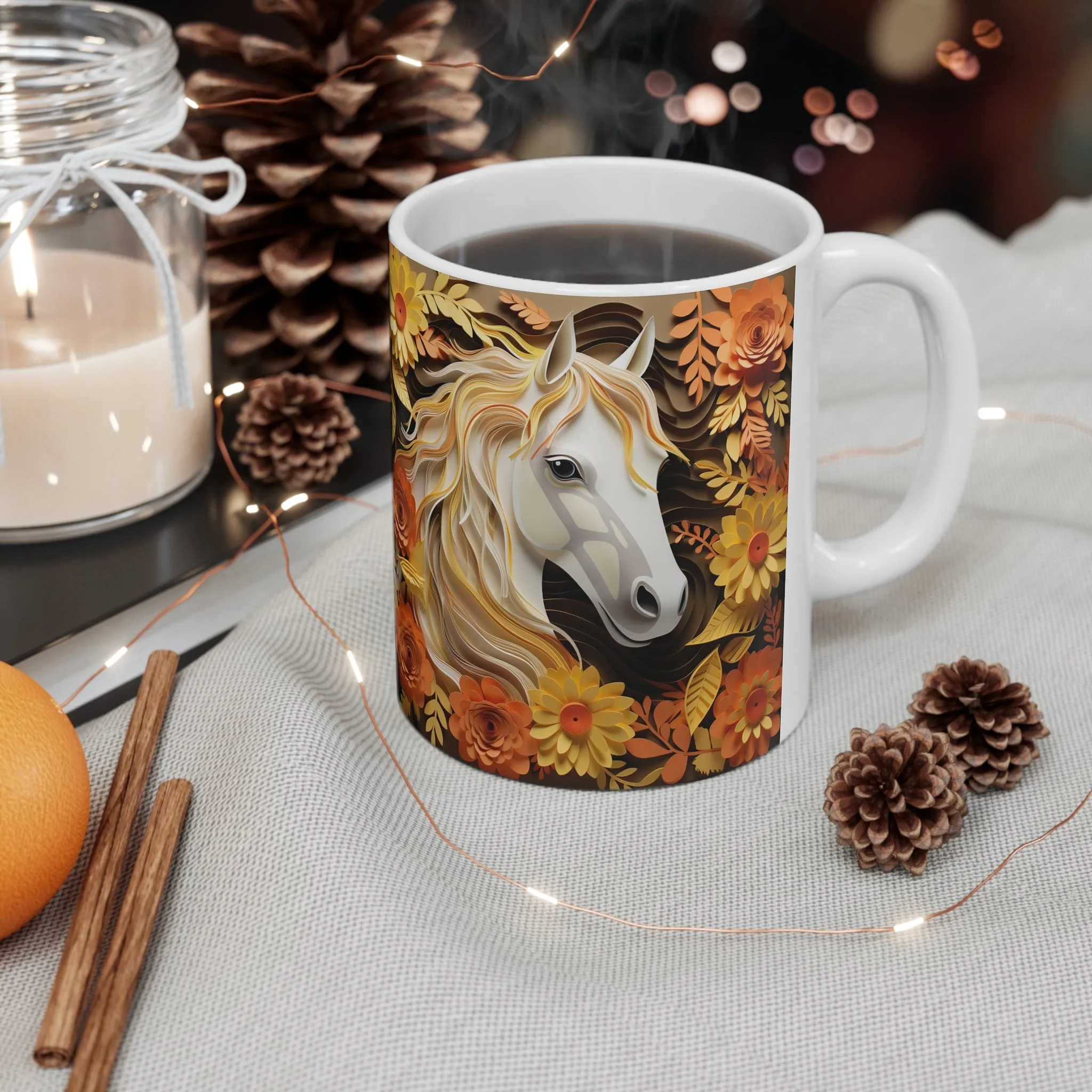 WHITE HORSE IN SUNFLOWER HORSE MUG - MUGSCITY - Free Shipping